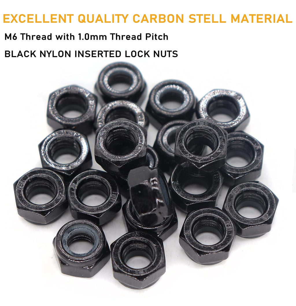 30Pcs M6-1.0mm Black Zinc Plated Nylon Lock Nuts Inserted Hex Self Clinching Nuts