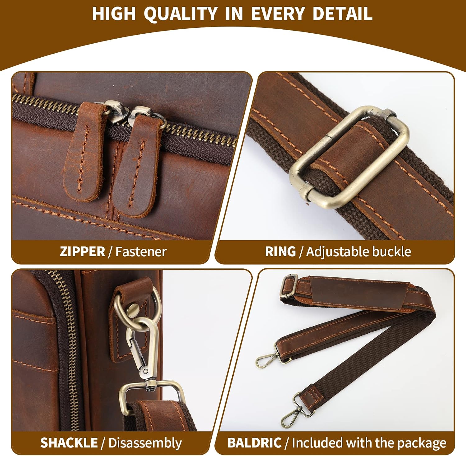 Full Grain Leather Briefcase for Men, Business Messenger Bag Laptop Bag Attache Case, Fits 15.6 Inch Laptop
