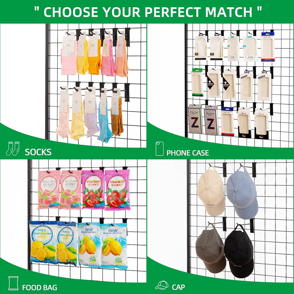 8 Inch Gridwall Hooks, Grid Panel Hanging Hooks for Retail, Home, and Workspace Organization, Displays, and Storage
