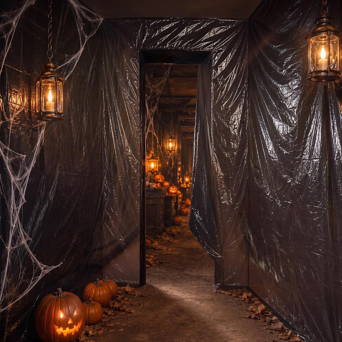 4 Rolls Halloween Black Plastic Sheeting 10 x 65 ft Halloween Tarp