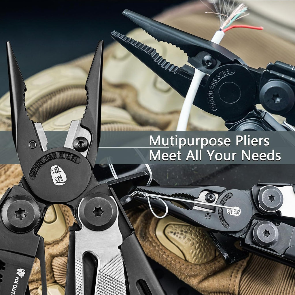 19 In 1 Pocket Multi Tool, Stainless Steel Multitools Pliers with Fire Starter and Glass Breaker, Folding EDC Camping