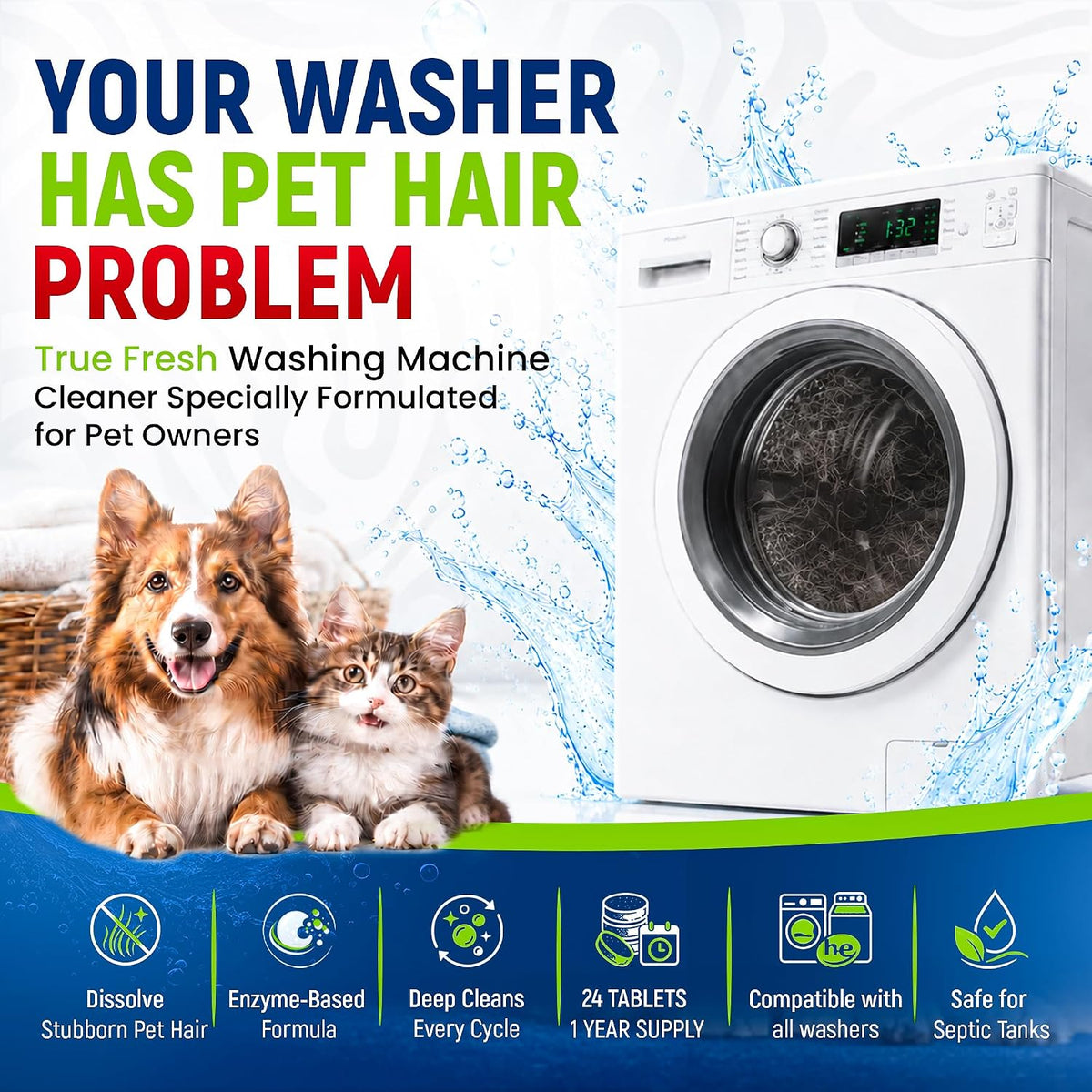 Deep Clean Washing Machine Cleaner Enzyme Pet Hair Dissolver