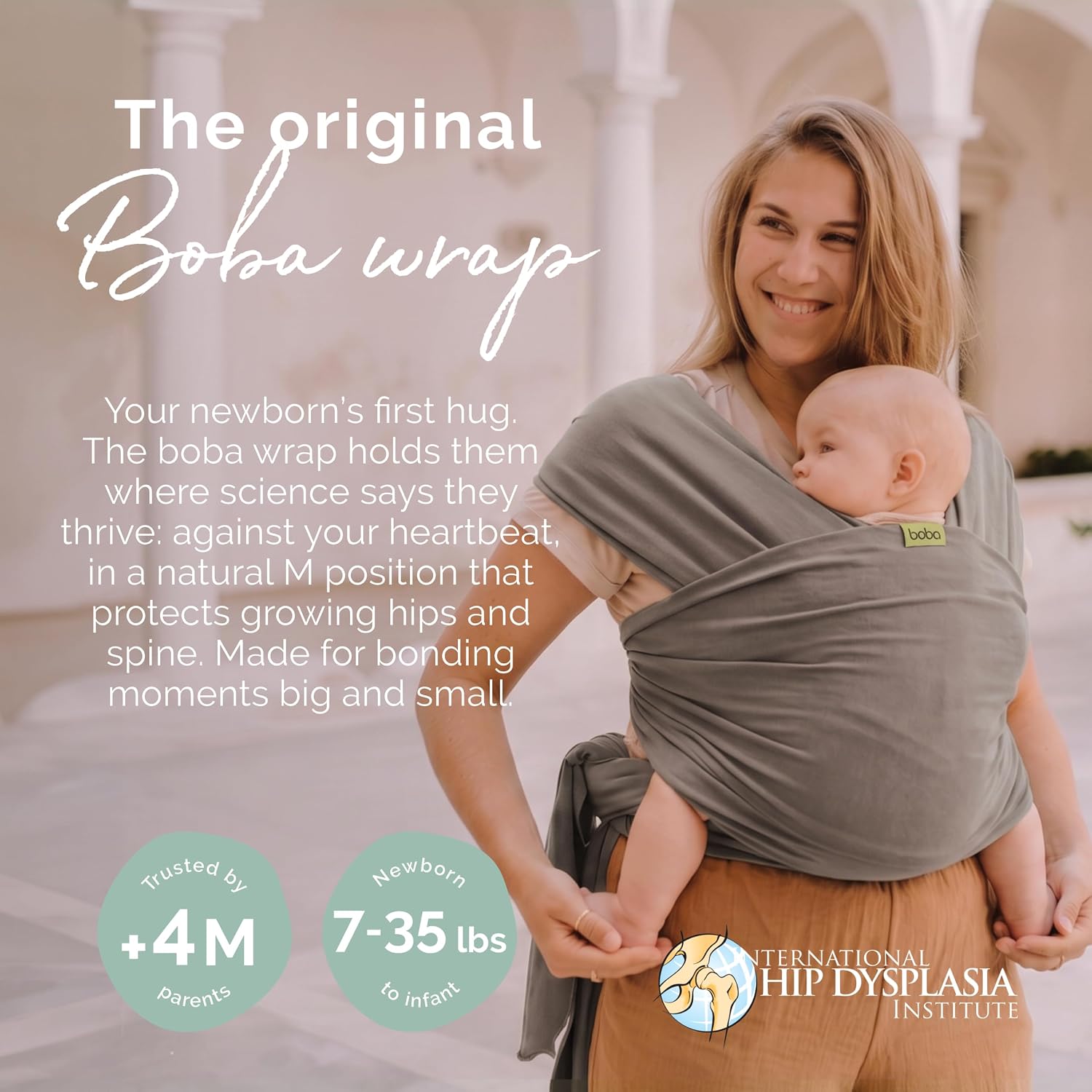 Baby Wrap Carrier - Stretch Cotton Newborn Sling, Grey | Breathable, Hands-Free Babywearing Carrier Wrap; ergonomic