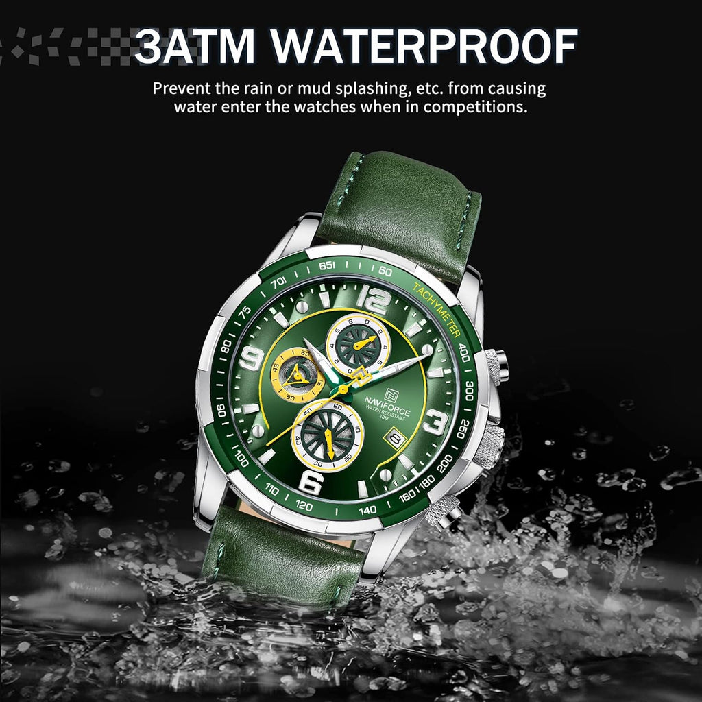 Sport Watches for Men Analog Quartz Chronograph Leather Strap Wrist Watch