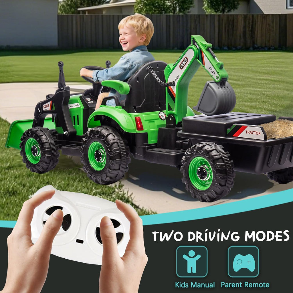 24V Ride on Excavator with 4-in-1 Construction Attachments (Excavator, Dump Truck & Bulldozer), Ride on Tractor
