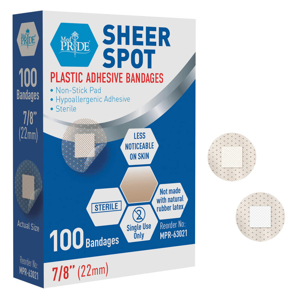Sterile Round Clear Spot Bandages,Hypoallergenic,7/8 in,100-Count