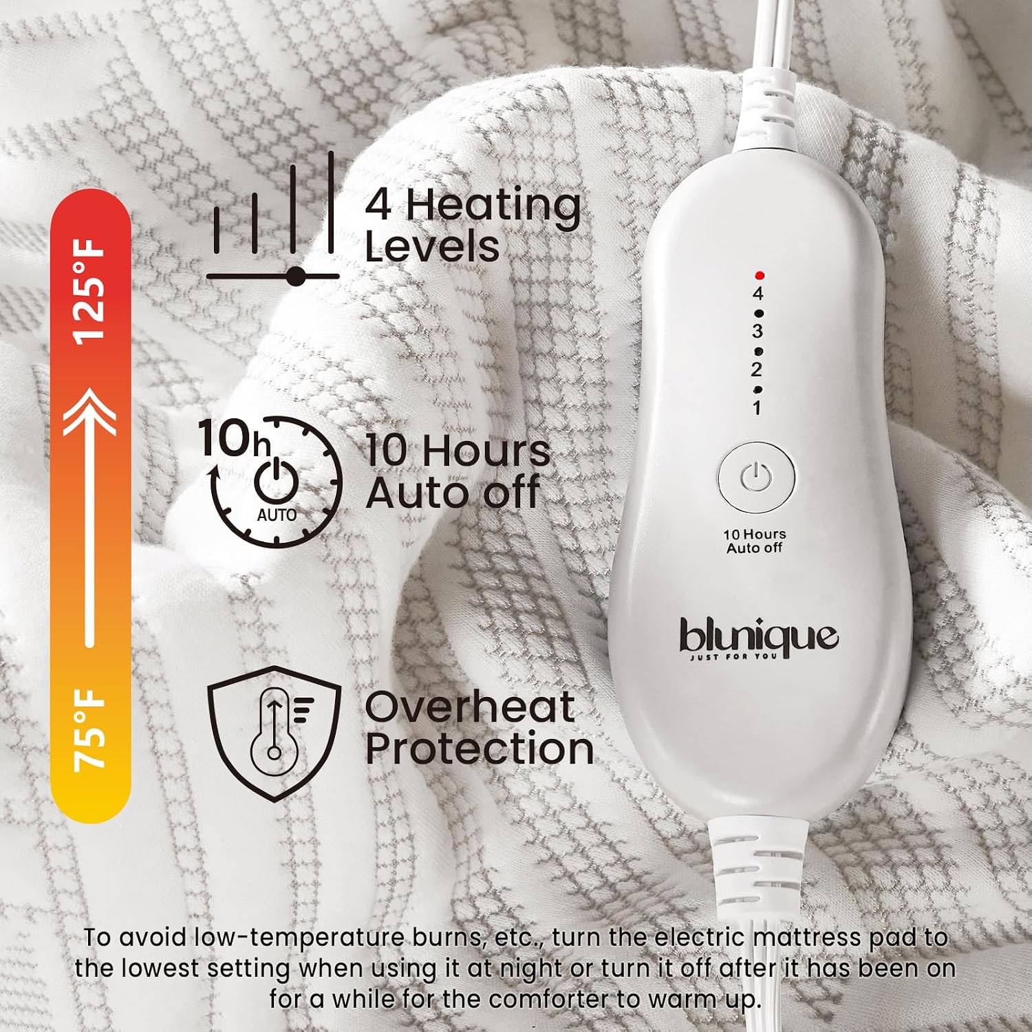 Electric Heated Mattress Pad Queen Size Dual Control Bed Warmer, Deep Pocket, Side Storage Pouch for Controller
