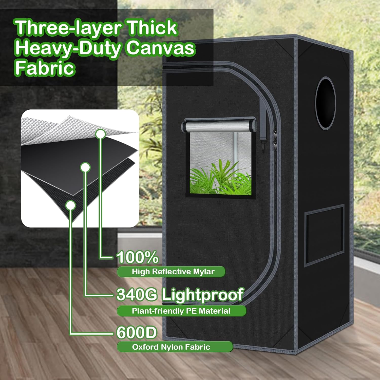 24"x24"x55" 600D Mylar Hydroponic High Reflective Grow Tent for Plants | Observation Window, 100% Reflective Mylar
