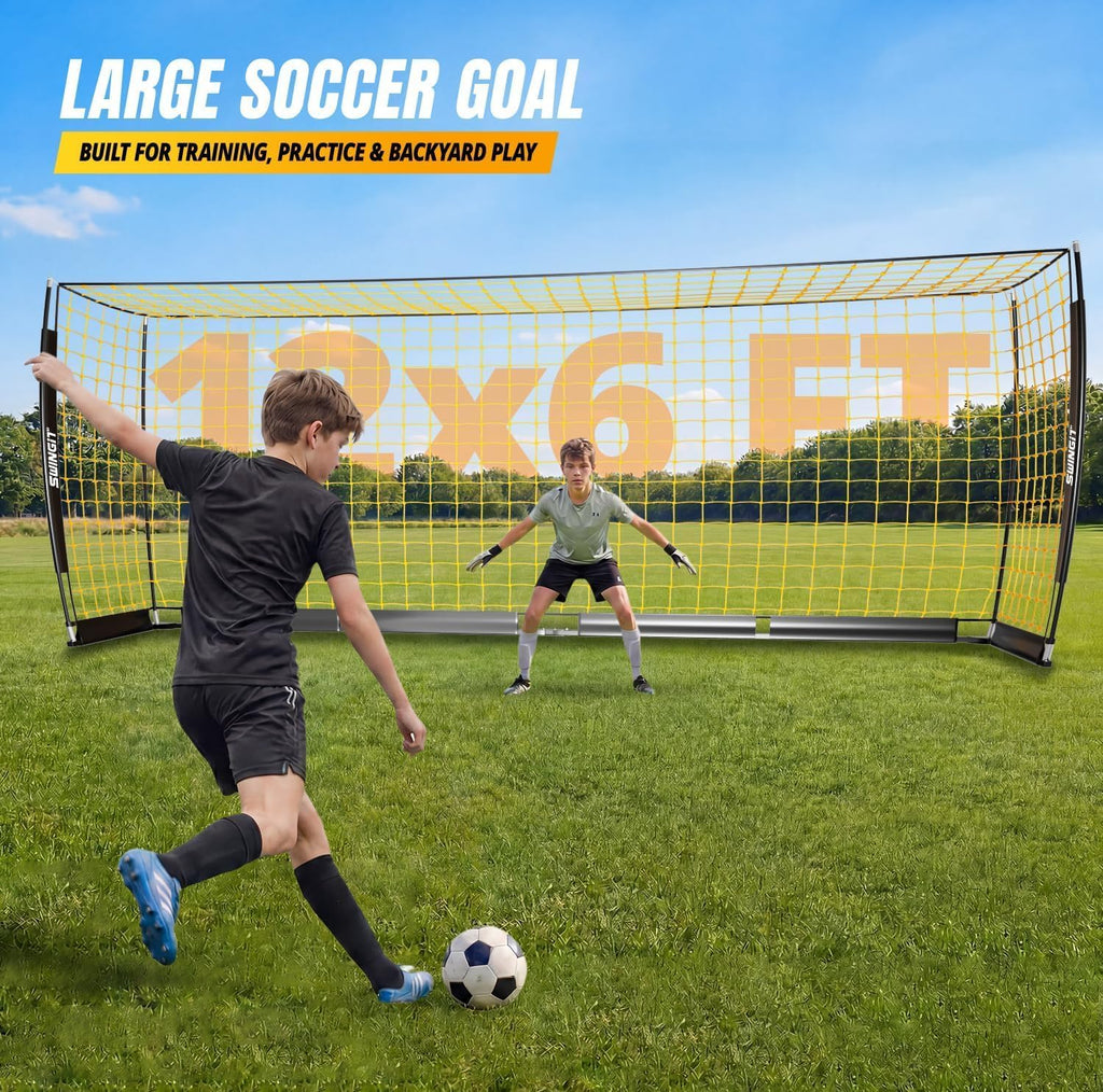 12X6 FT Soccer Goal for Backyard Portable Net Collapsible Metal Base, Quick Set Up Soccer Net for Indoor Outdoor