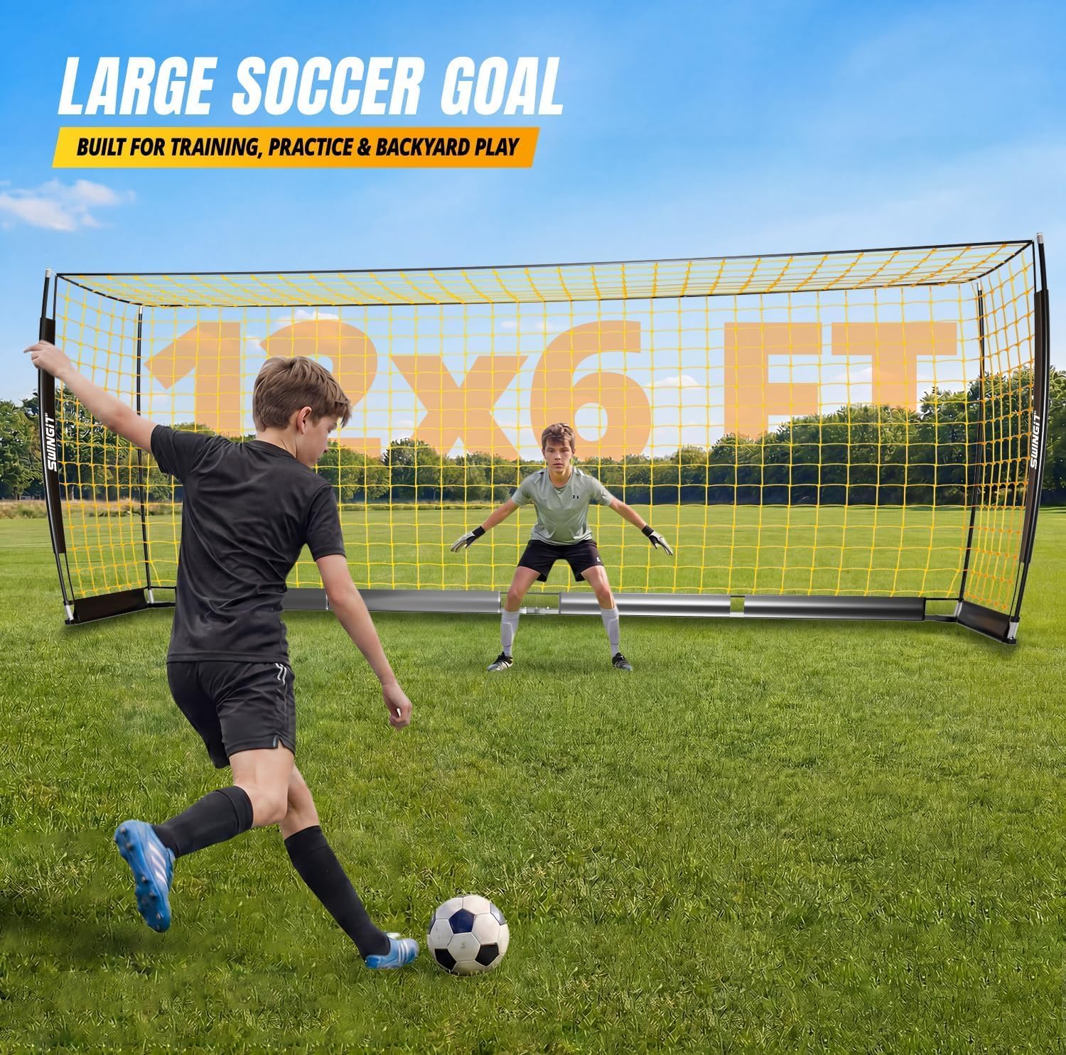 12X6 FT Soccer Goal for Backyard Portable Net Collapsible Metal Base, Quick Set Up Soccer Net for Indoor Outdoor