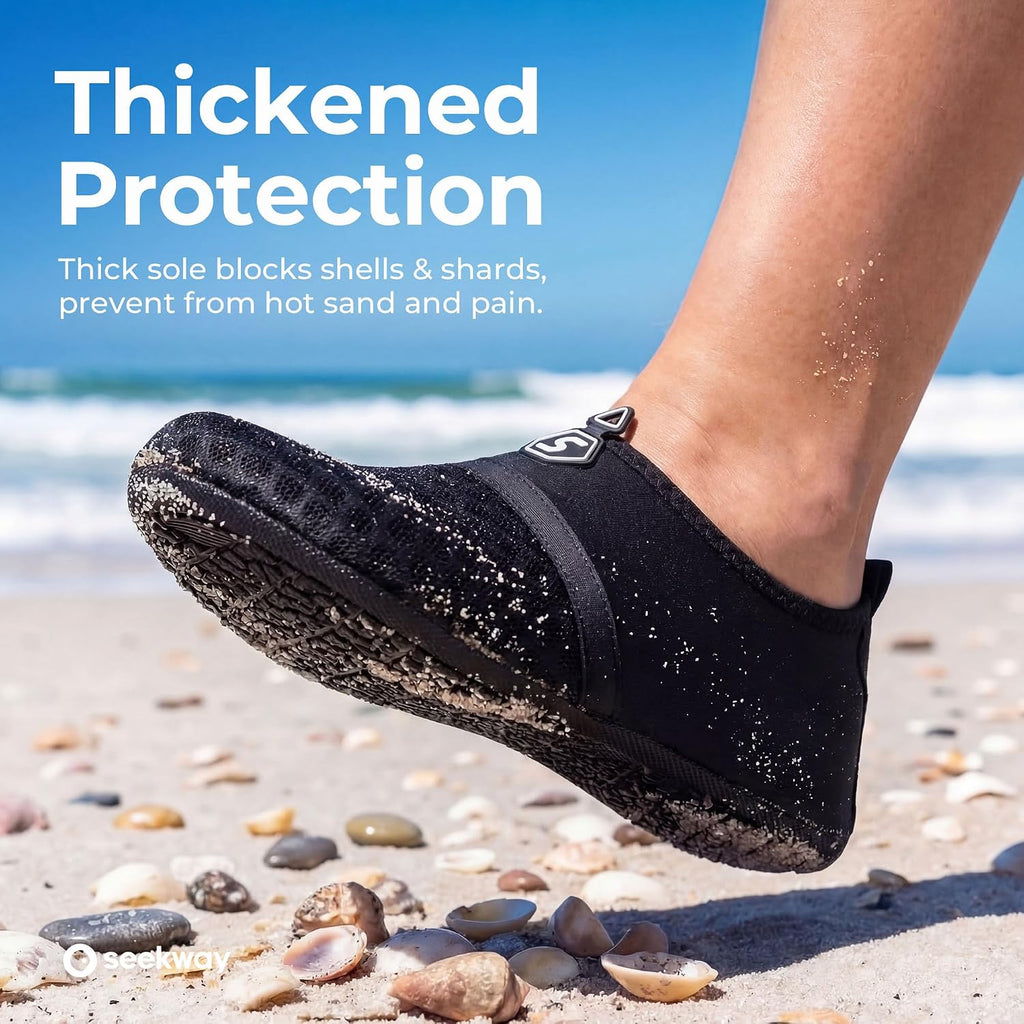Water Shoes Quick-Dry Aqua Socks Barefoot Slip-on for Beach Pool Swim River Yoga Lake Surf Women Men Black SK001