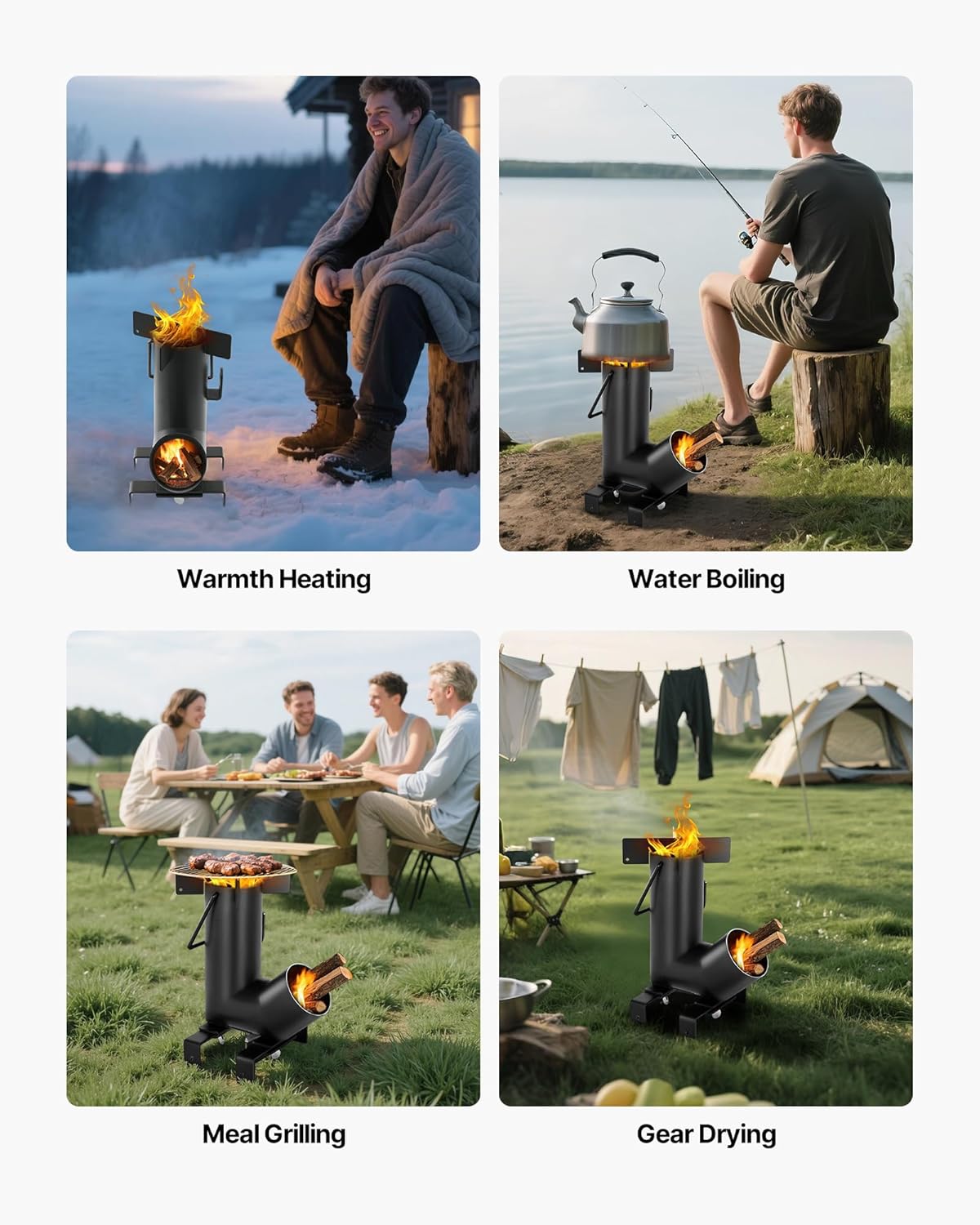Camping Rocket Stove, Wood Burning Portable Rocket Stove with Carrying Bag for Backpacking, Carbon Steel, Burn Wood
