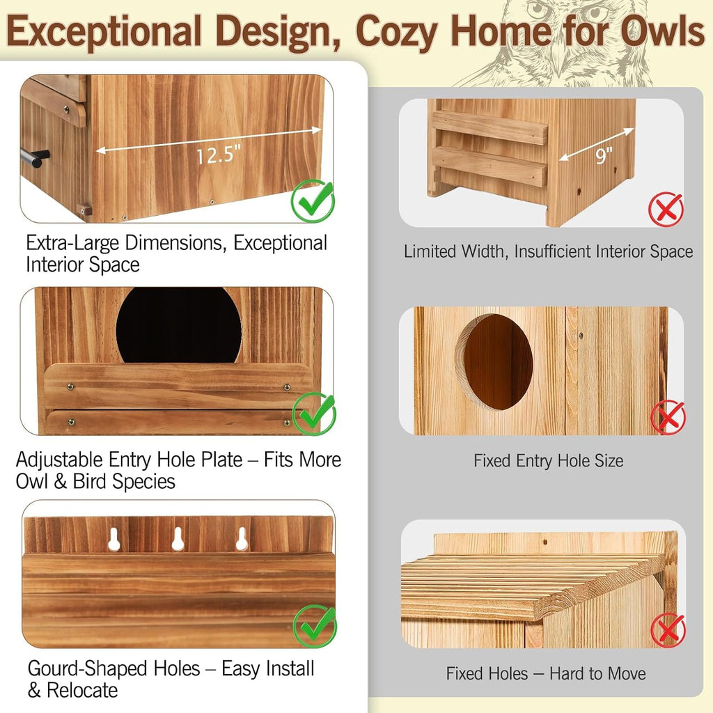 Large Owl Houses for Outdoors, 17" x 12.5" x 12.5" Barn Owl Box