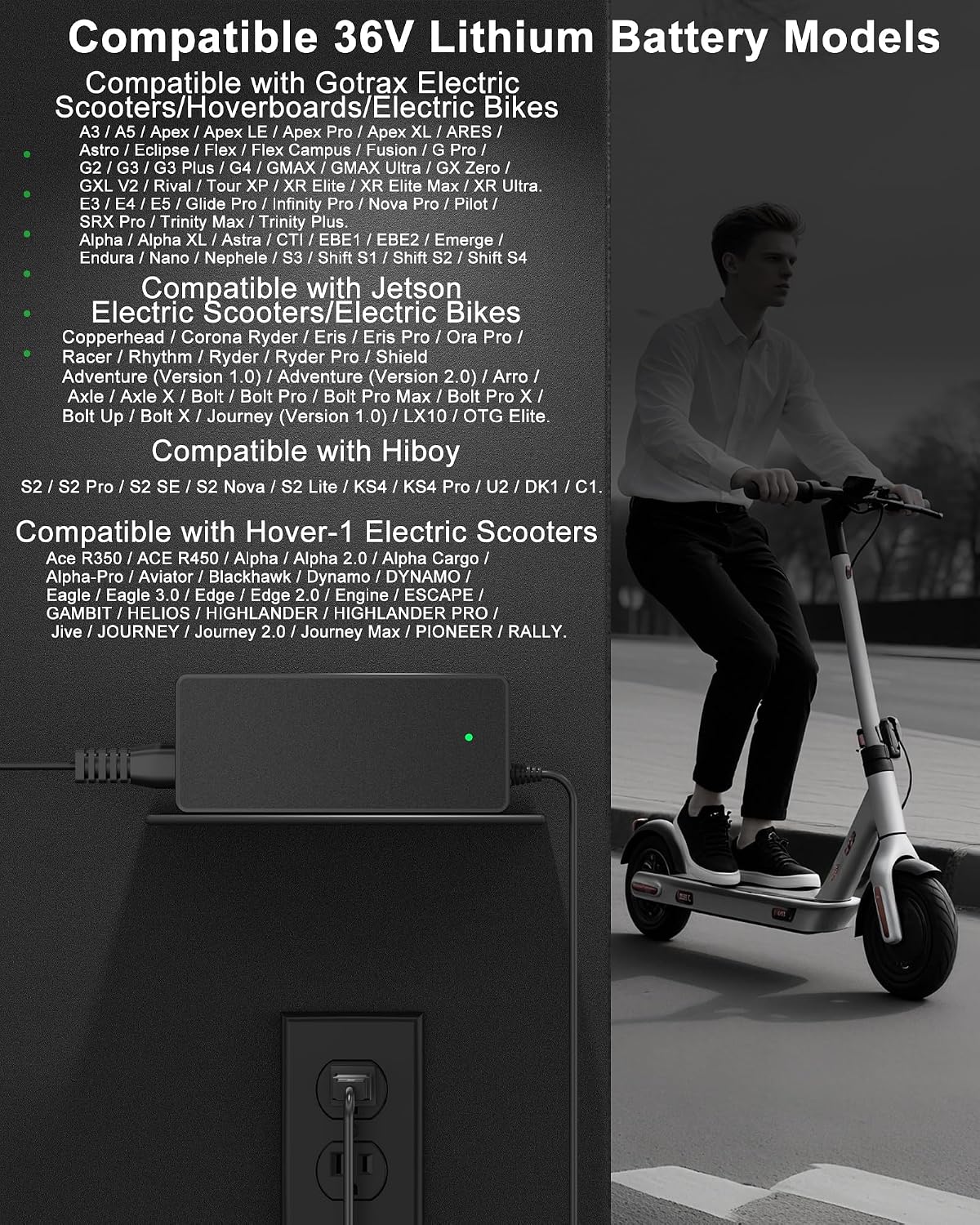 VHBW 42V 2A Electric Scooter Charger for 36V Lithium Battery