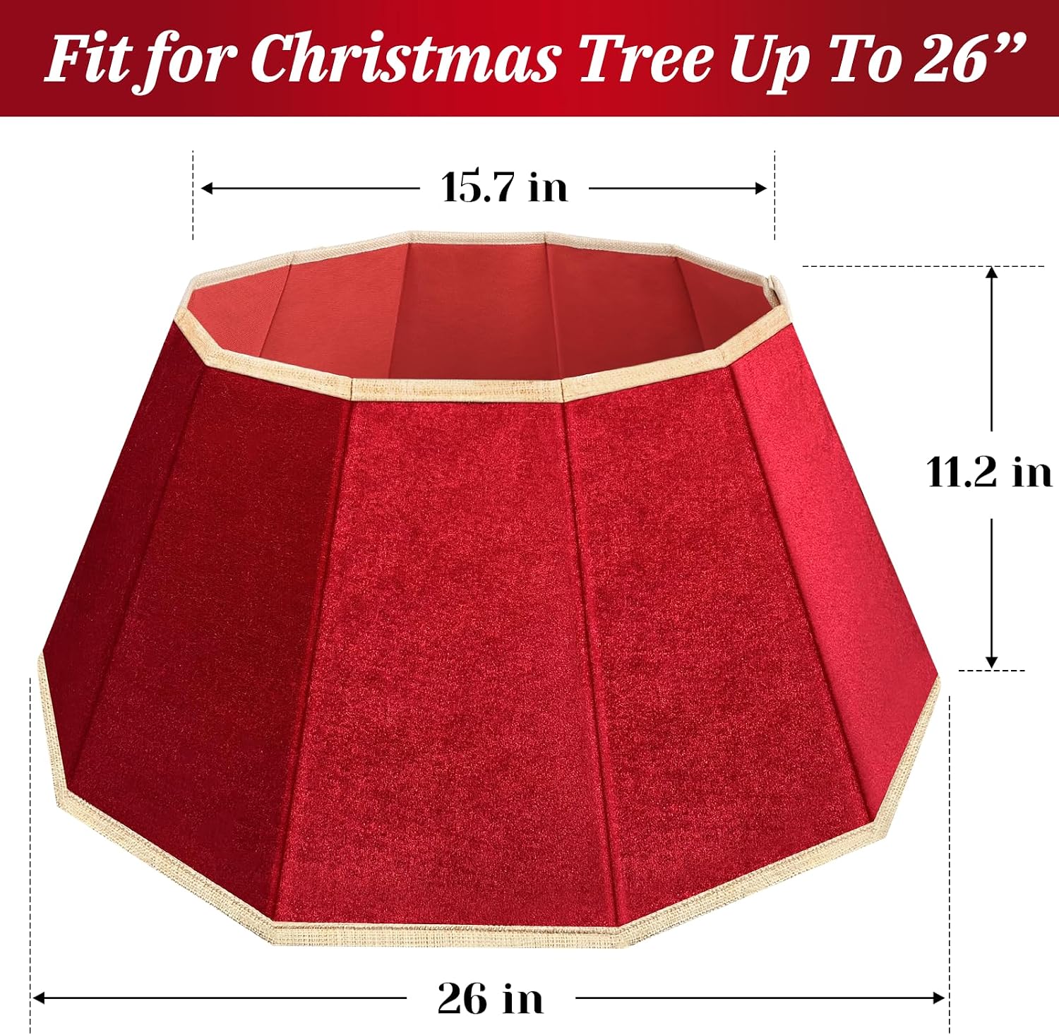 Christmas Tree Skirt, Velvet Foldable Christmas Tree Collar, Red | Xmas Tree Skirt for Artificial Christmas Trees