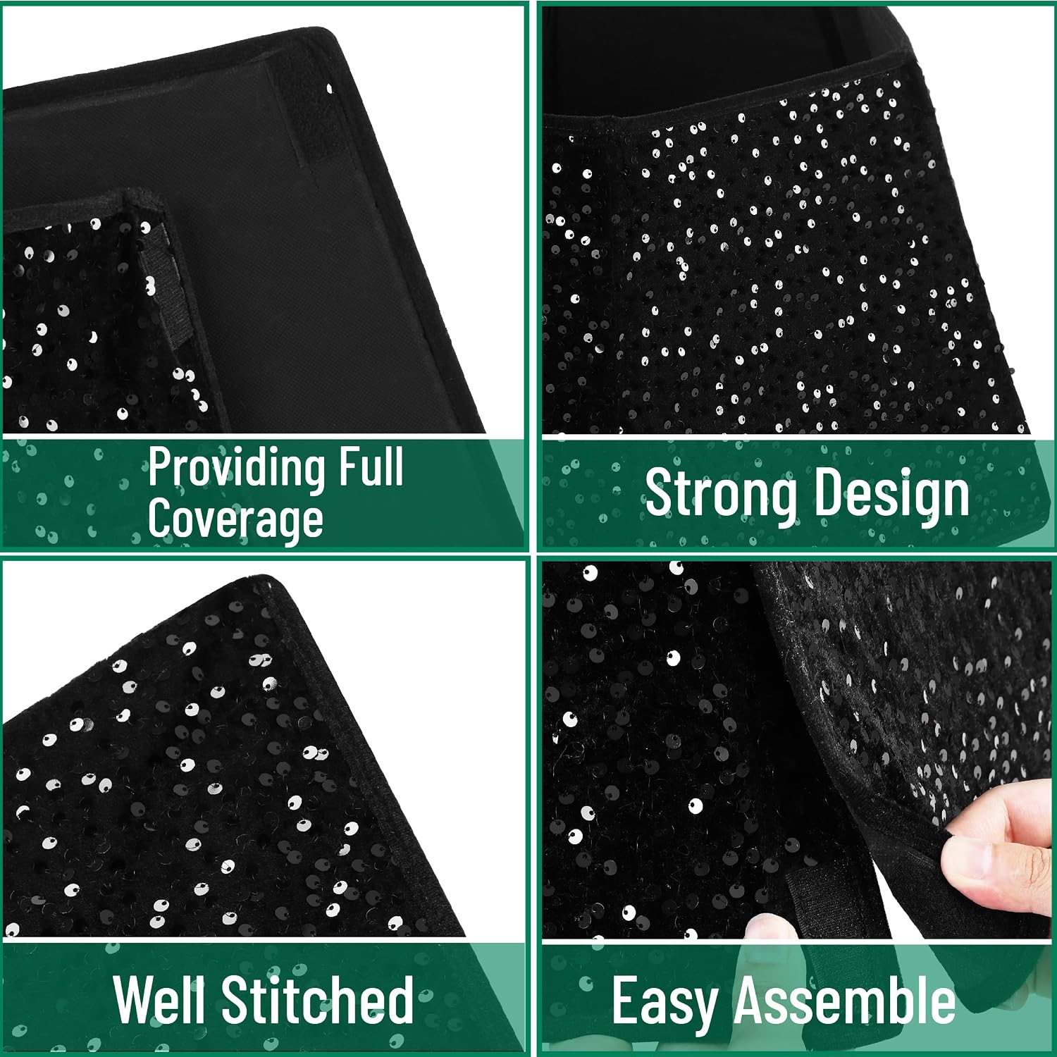Sequin Christmas Tree Skirt and Tree Collar | 36 Inch Sparkly Base Cover, 24.8 Inch Foldable Sparkling Sequin Trees