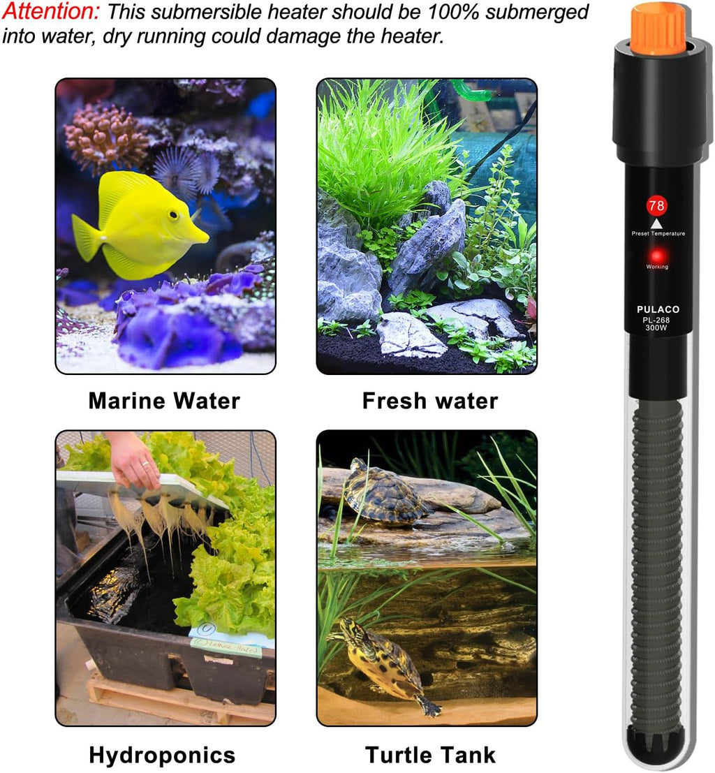 300Watt Aquarium Heater for 50-70 Gallon Fish Tank, Adjustable Submersible Heater Thermostat with Thermometer Strip