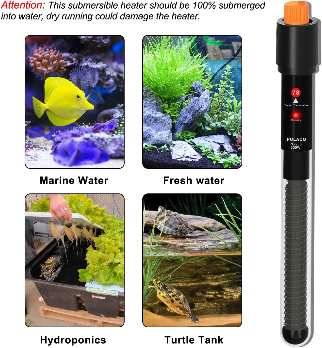 300Watt Aquarium Heater for 50-70 Gallon Fish Tank, Adjustable Submersible Heater Thermostat with Thermometer Strip