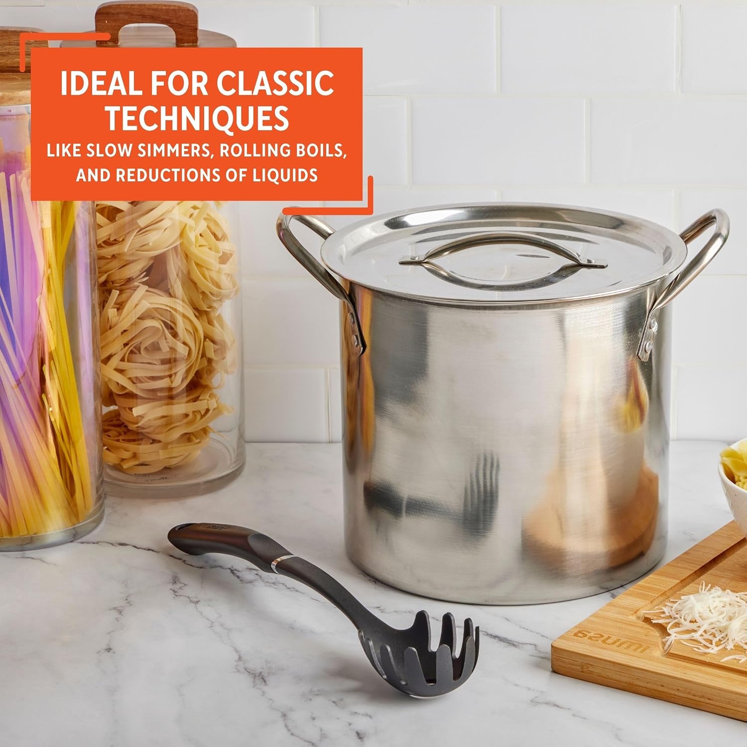 USA Stainless Steel Stock Pot 20-Quart, Silver | Mirror-Polished Finish, Durable Handles with Lid, Compatible with