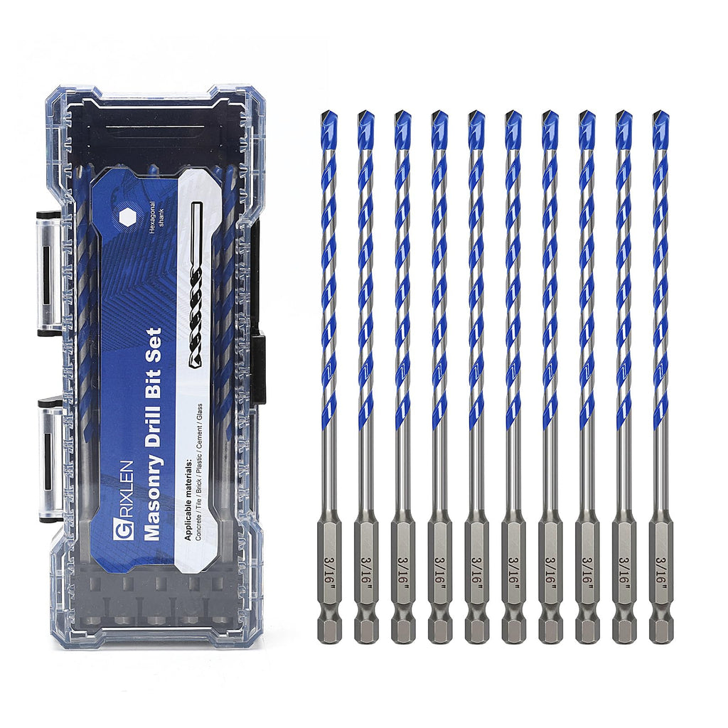 10 Pack 3/16 inch Concrete Drill Bit Set,Masonry Drill Bit Set