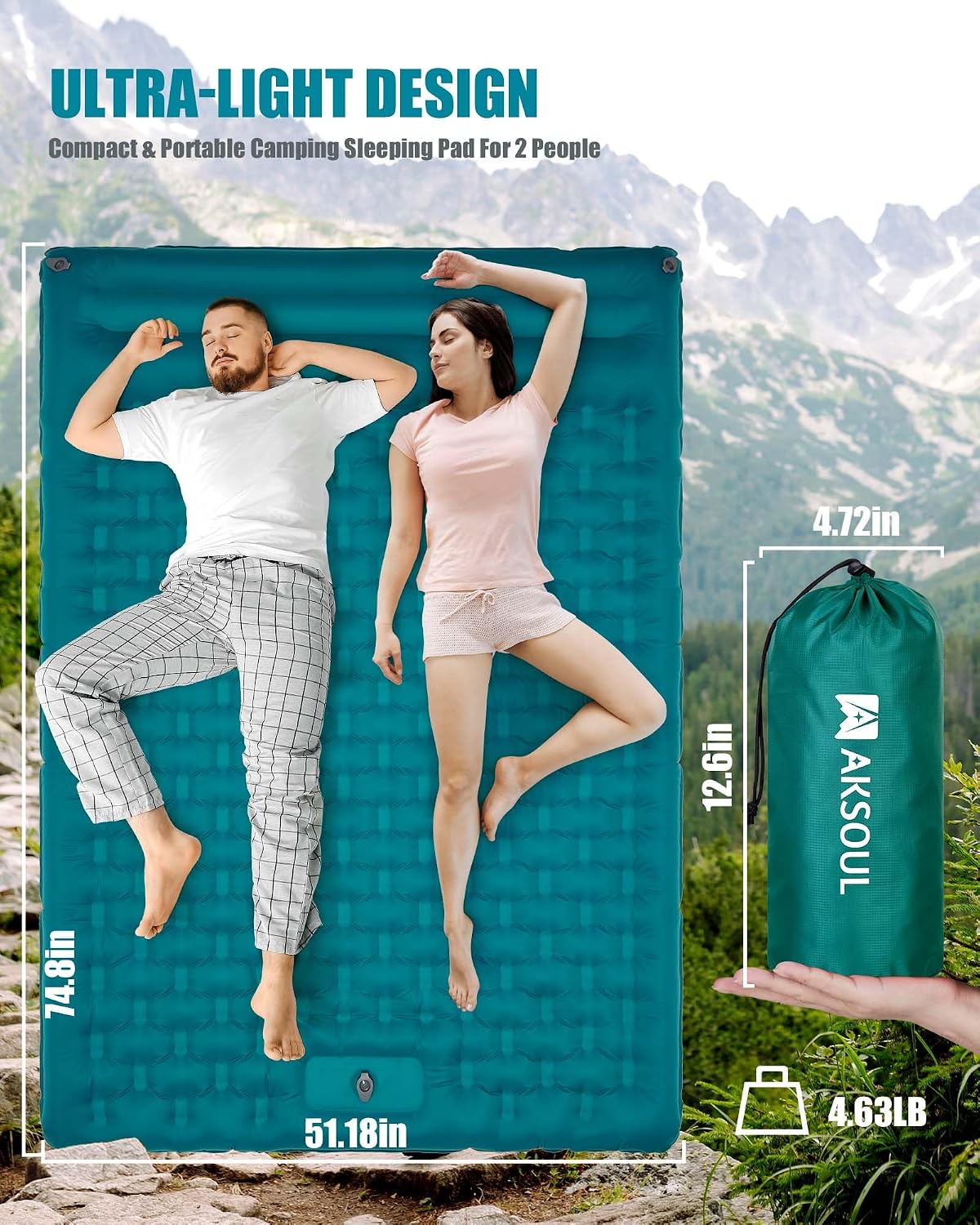 Sleeping Pad Camping Inflatable: Extra Thickness Double Persons Self Inflating Mat with Built-in Foot Pump