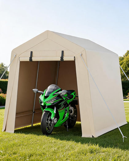 7 x 10 Ft Bike Shed ATV Storage Tent Portable Storage Shed Tarp Sheds | Outdoor Carport with Roll-Up Door for