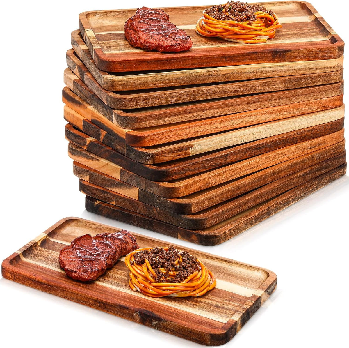 12 Pcs Acacia Wood Serving Tray Dinner Plates,8'' X 12'' X 0.6''