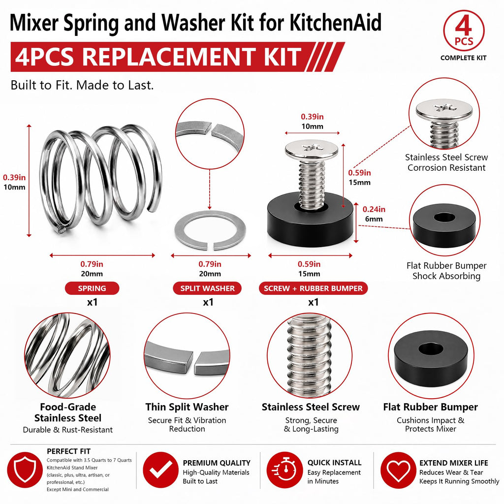 Ezato Spring and Washer Replacement for KitchenAid Mixers, 4PCS