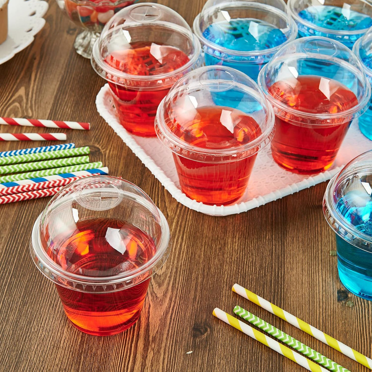 200 PACK 9 oz Clear Plastic Cups With Dome Lids for Dessert