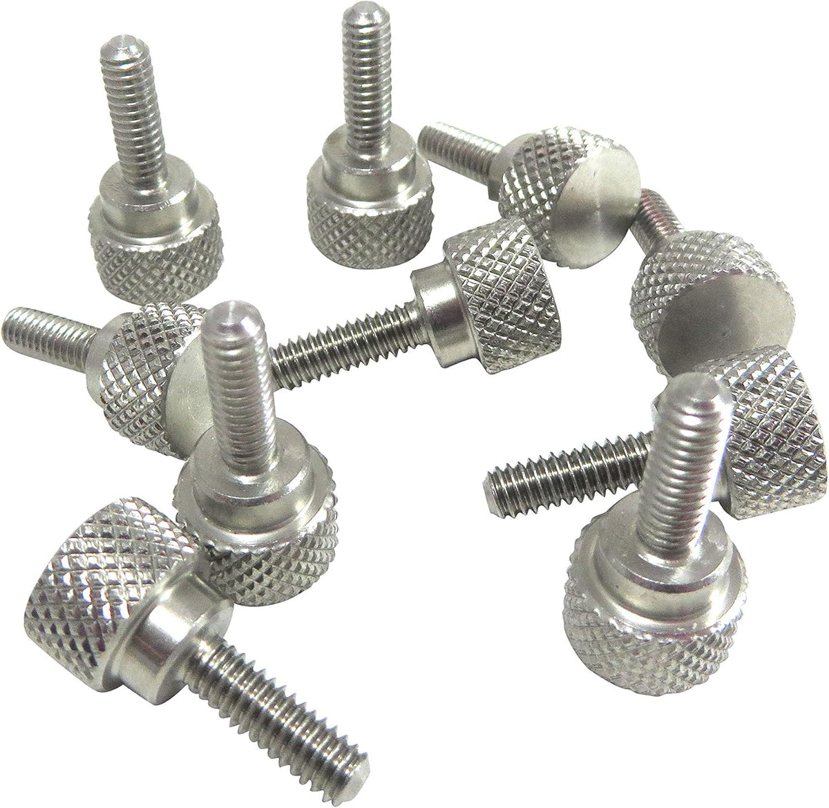 10 Pack 1/4-20 x 3/4 Inch Threads 303 Stainless Steel Diamond Knurled Thumb Screws Knobs with Straight Shoulders Right-Hand Threads SAE Flat Tip Uncoated