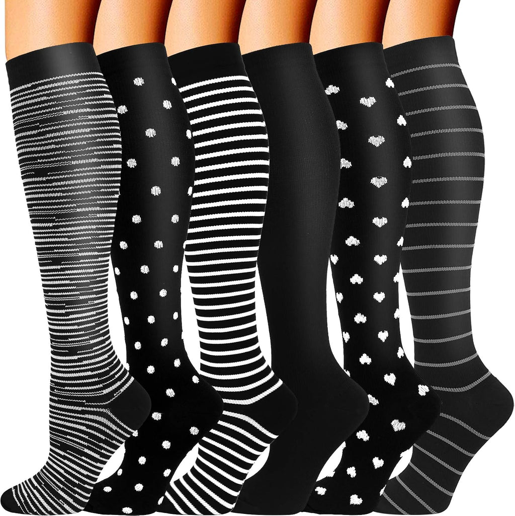 6 Pairs Wide Calf Compression Socks for Men Women 20-30 mmHg Knee High