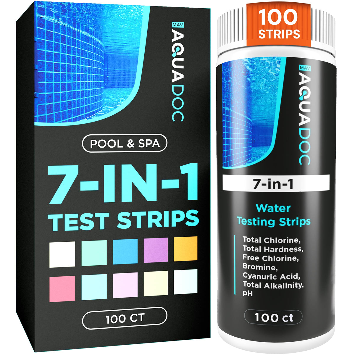 AquaDoc 7-in-1 Pool, Spa & Hot Tub Test Strips - 100 pH Strips