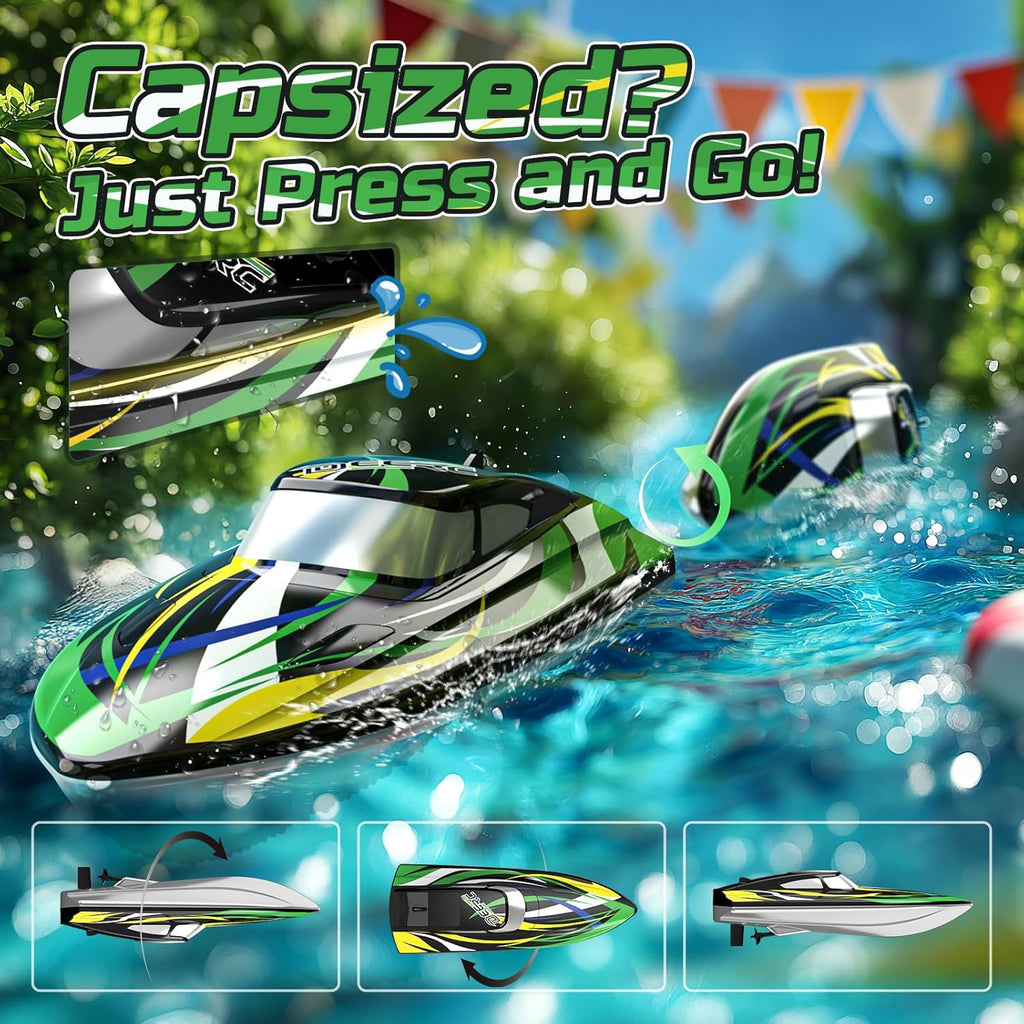 Fast RC Boat for Kids, 20+MPH, Capsize Recovery,24+ Mins | High Speed Remote Control Boat with LED Lights, 2xLi-ion