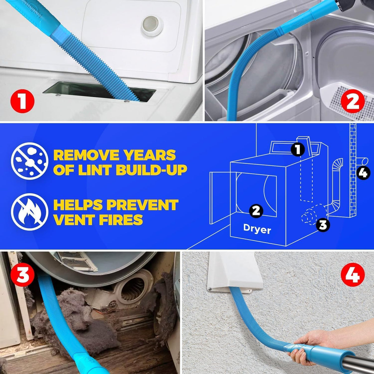30FT Dryer Vent Cleaner Kit 15Pcs - Lint Remover Brush Vacuum Tools