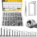 2200pc M2-M5 Metric Screw Assortment Kit, Stainless Steel Hex Bolts & Nuts, Spring Washers, Anti-Rust, with Hex