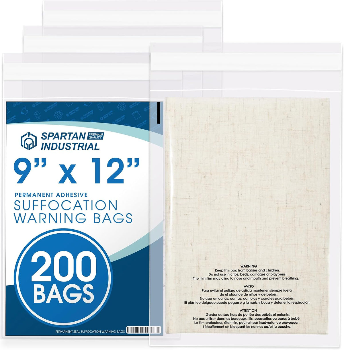 9” X 12” (200 Count) Self Seal Clear Poly Bags with Suffocation Warning