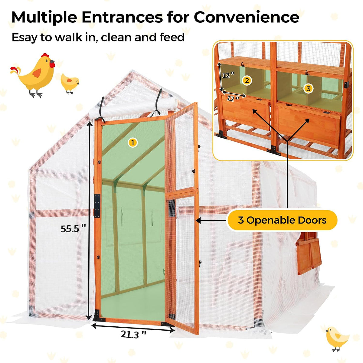 Chicken Coop with Full Waterproof Cover 9' Extra Large House,Orange