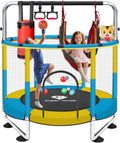 55" Indoor & Outdoor Trampoline for Kids with Enclosure, Toddler Trampoline with Adjustable Gymnastics Bar & Toys