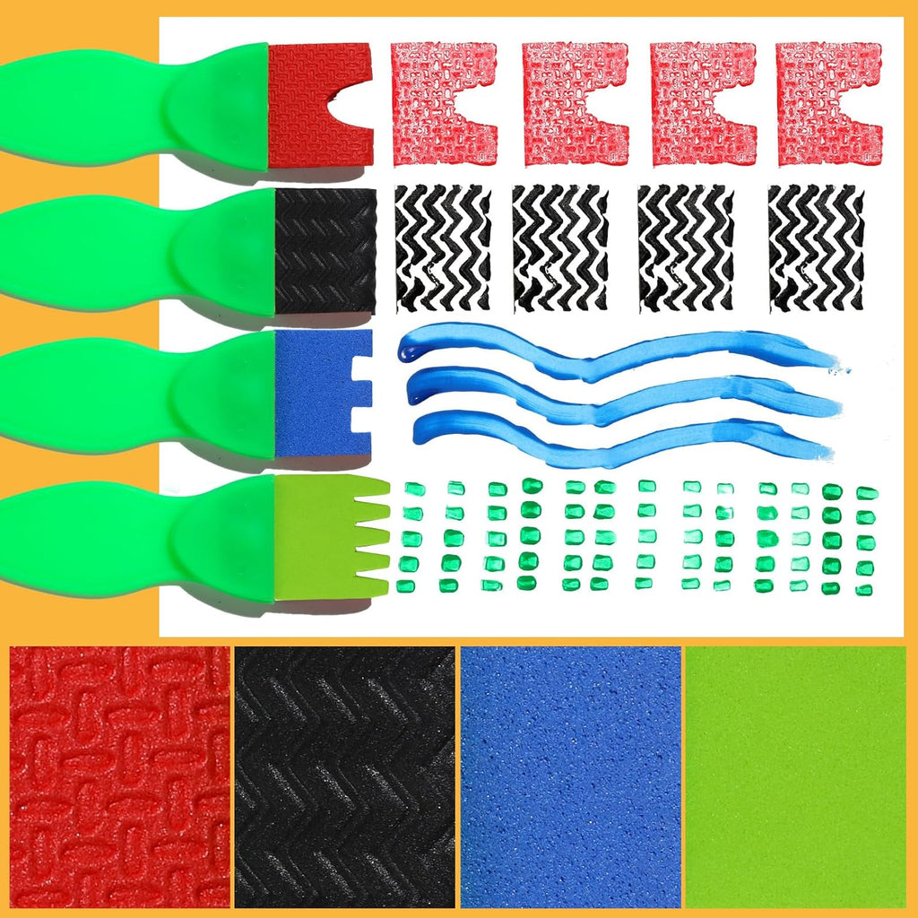 Kids Paint Brushes, 12 Pack Washable Painting Brushes for Toddlers Kids Early Learning Toys Foam Roller Sponge Arts