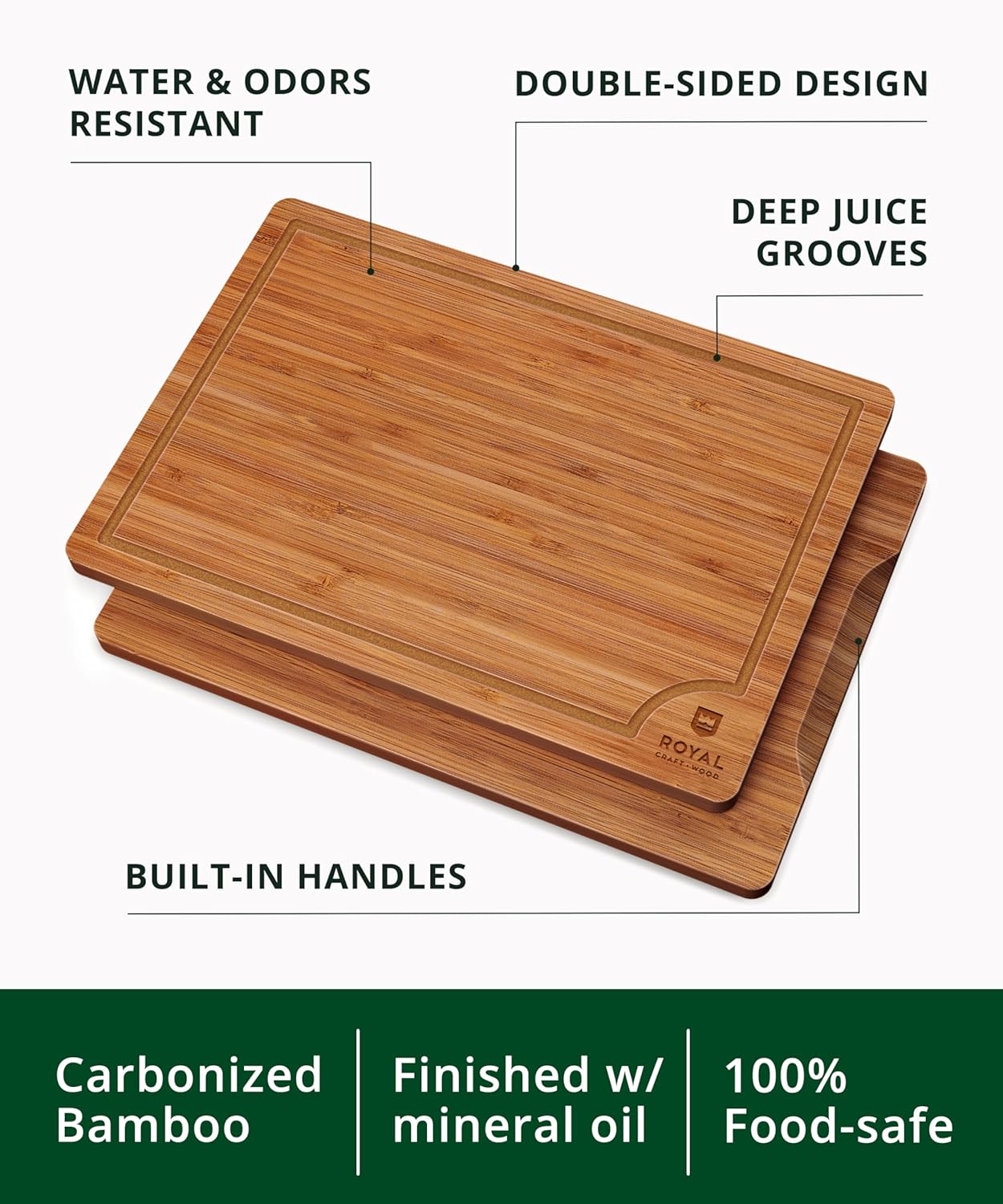 Wooden Cutting Boards for Kitchen Meal Prep & Serving - Non Toxic Bamboo Wood Cutting Board Set with Deep Juice