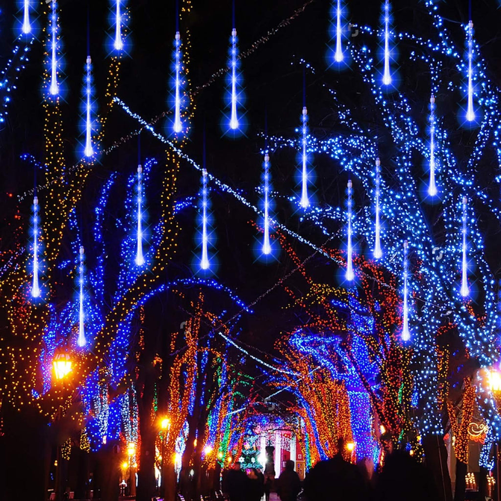 Meteor Shower Rain Lights, 288 LED Christmas Lights Icicle Snow Falling Halloween Light Outdoor Raindrop Light, 30cm