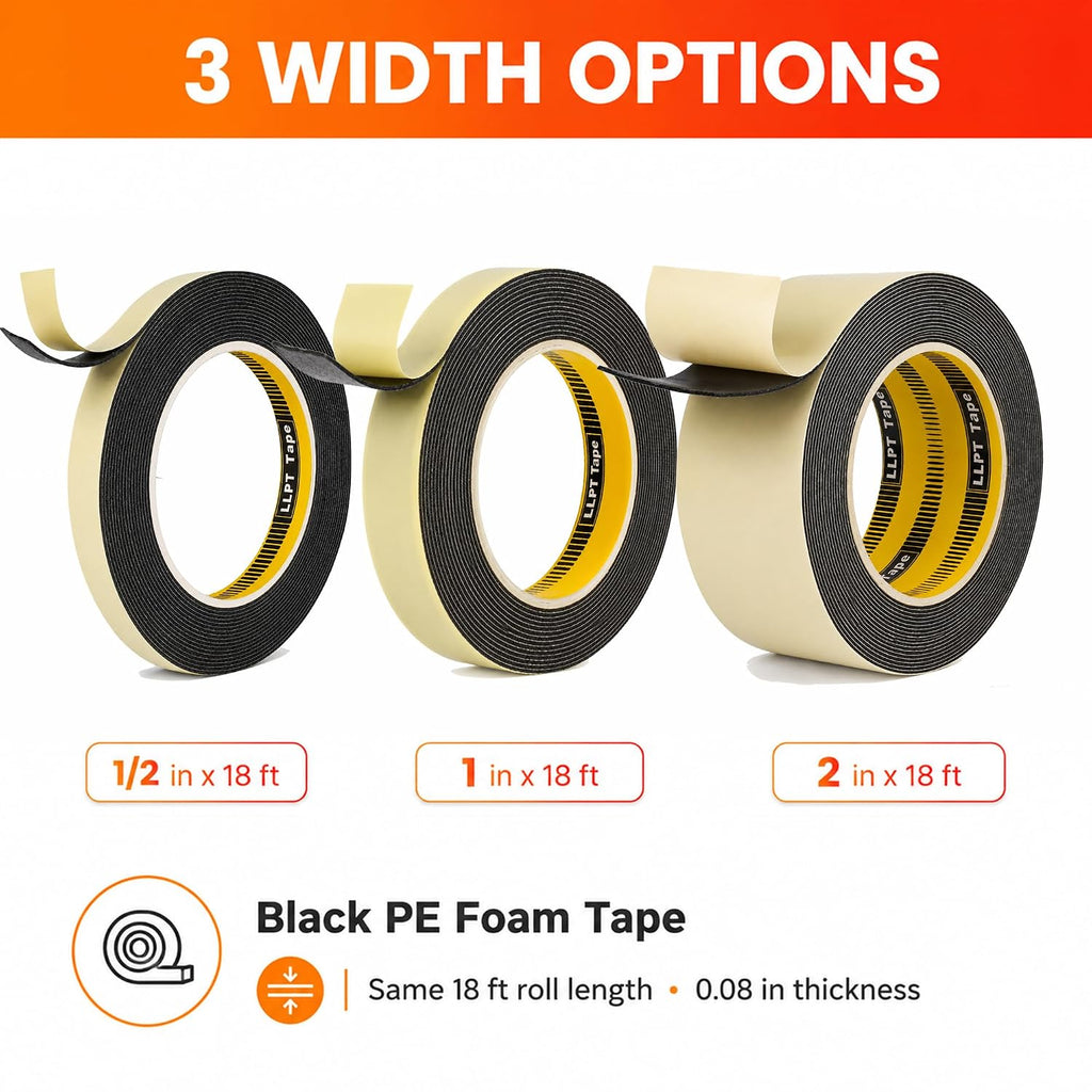 Double Sided Foam Tape 2" x 18 Ft Black