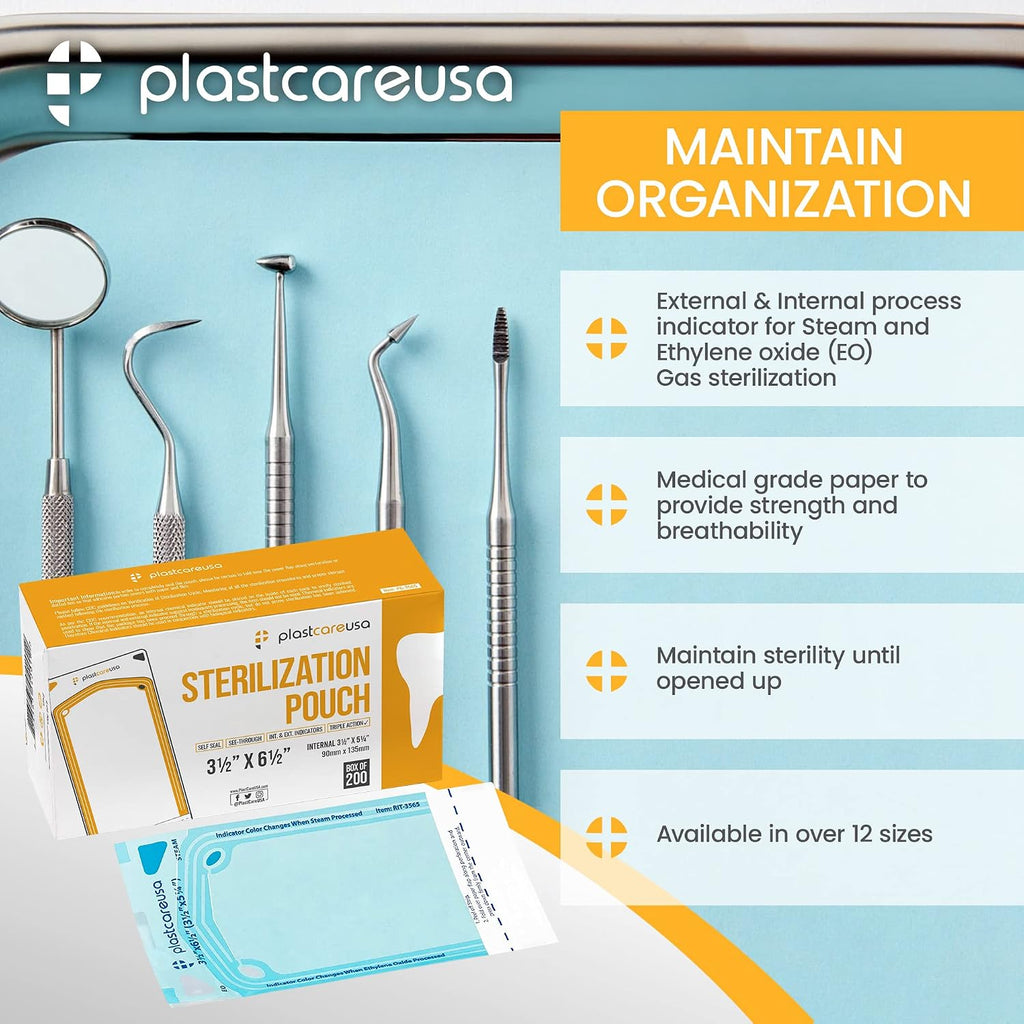 200 3.5 X 5.25 Self Sealing Sterilization Pouches - Autoclave Sterilizer Bags Pouch for Sterilizing Dental Medical