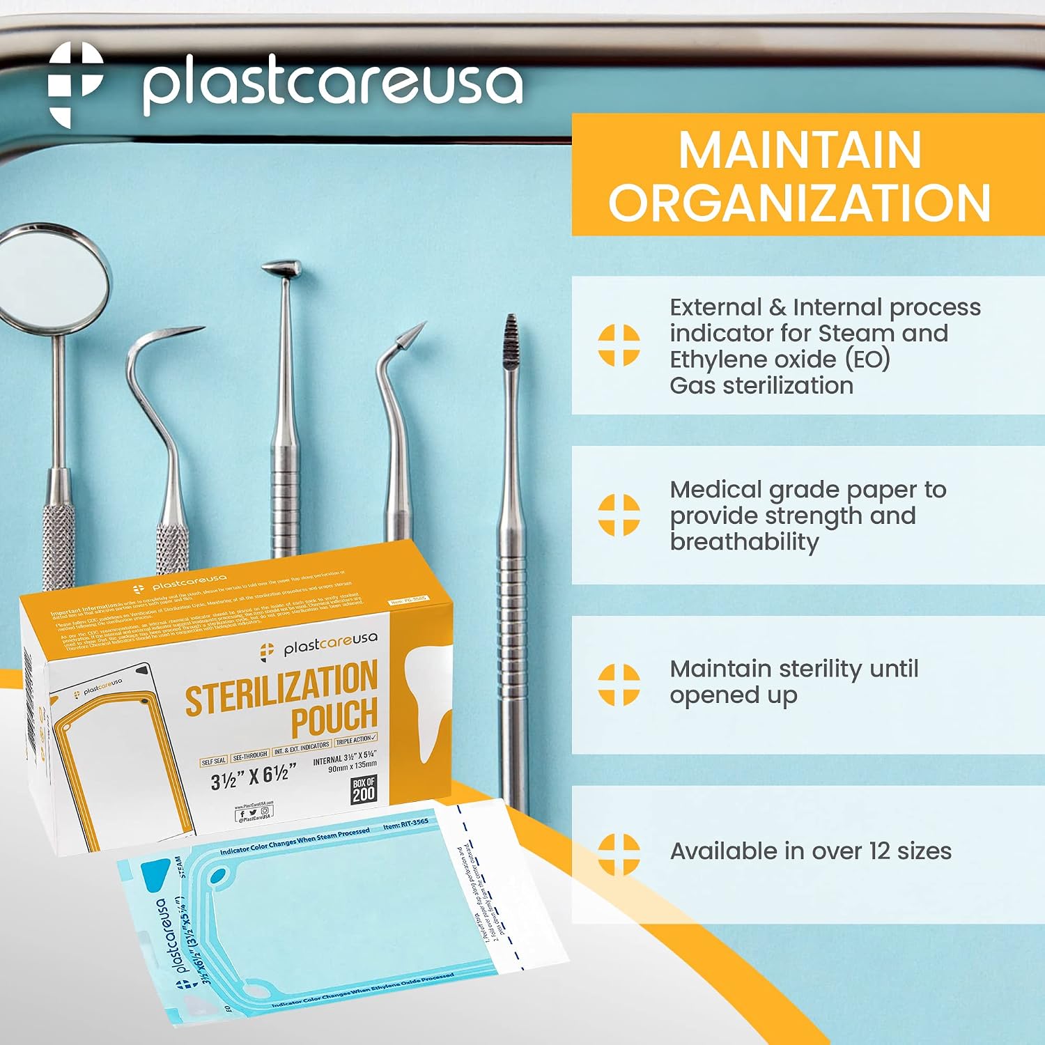 200 3.5 X 5.25 Self Sealing Sterilization Pouches - Autoclave Sterilizer Bags Pouch for Sterilizing Dental Medical