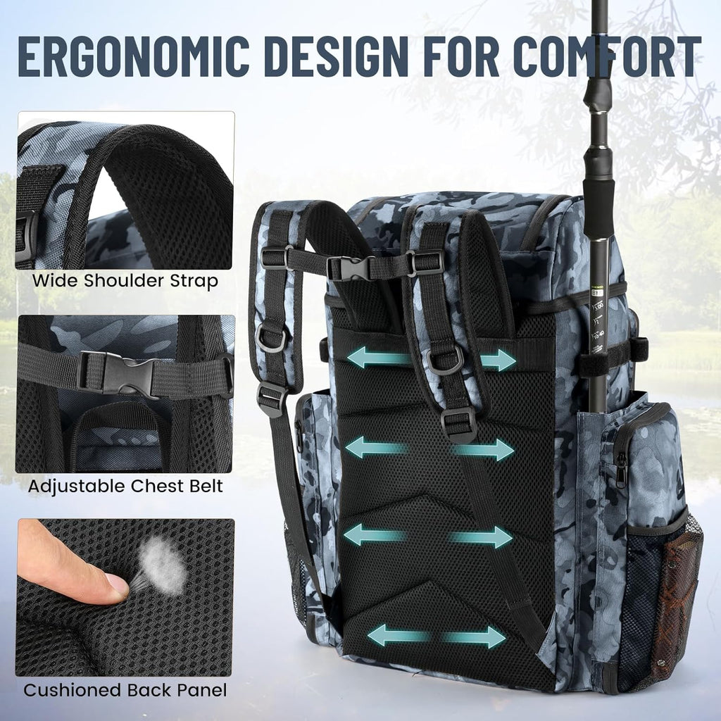 Fishing Tackle Backpack with Rod Holder, Large Tactical Backpack, Fishing Gear Tackle Box Tactical Backpack, Water