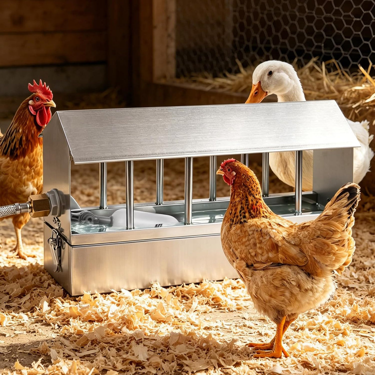 Automatic Chicken Waterer Stainless Steel Large Metal Chicken Waterer System Poultry Waterer Dispenser with Float