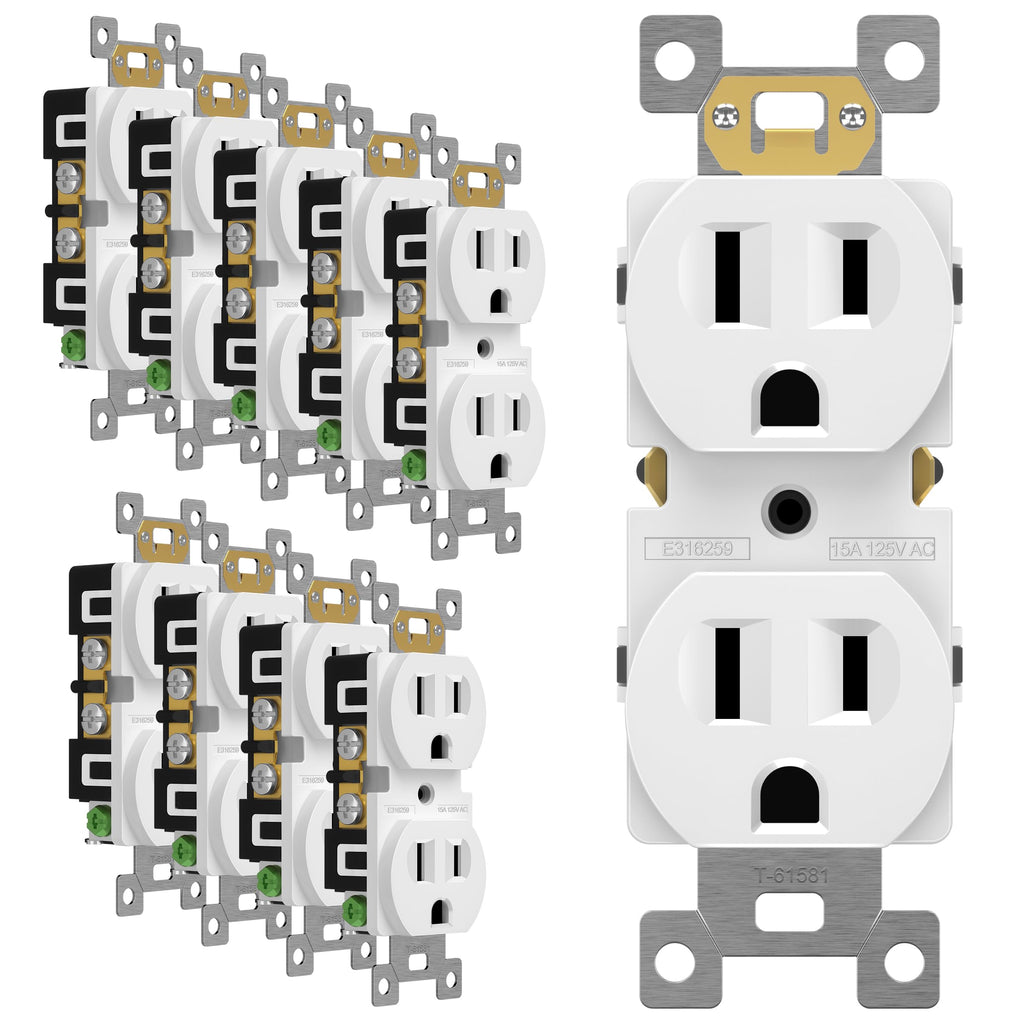 ENERLITES 10 Pack Duplex Wall Outlet, 15 Amp Electrical Receptacle, White