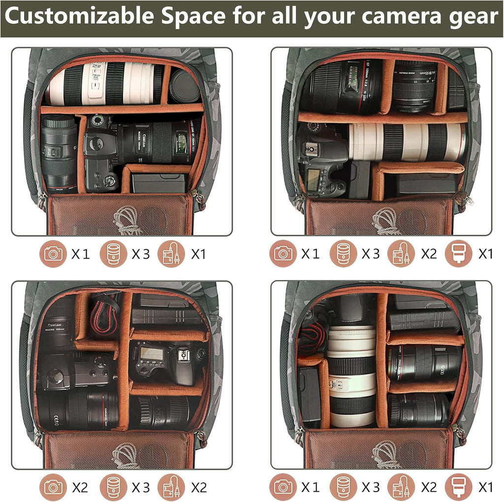 Camera Backpack Bag Professional DSLR SLR Camouflage Camera Backpack for Photographers Waterproof Large Capacity