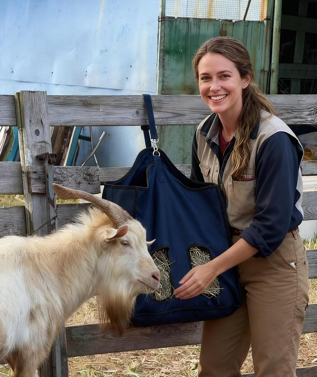 Hay Feeder for Goats and Horses - Slow Feed Design, Heavy Duty Hanging Hay Bag for Barn, Trailer & Paddock, Easy to