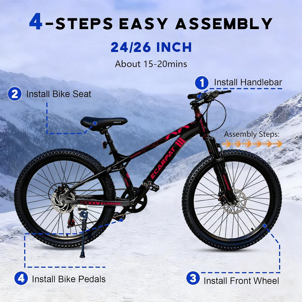 Hardtail Mountain Bike, 26 Inch Wheels Outdoor Cycling Bike, 7-Speed Trigger Shifter, Knobby Mountain Tires